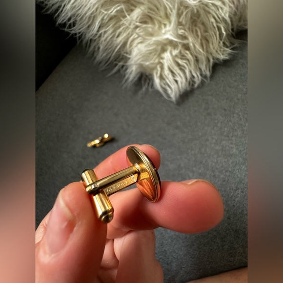 Vintage Men's Gold Plated Red Glow SPEIDEL Cuff-links Cufflinks and Tie Clip Set - Picture 7 of 9